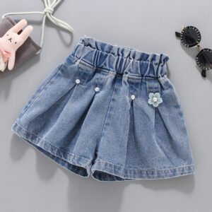 Mini Flower appliqued Blue Denim Shorts